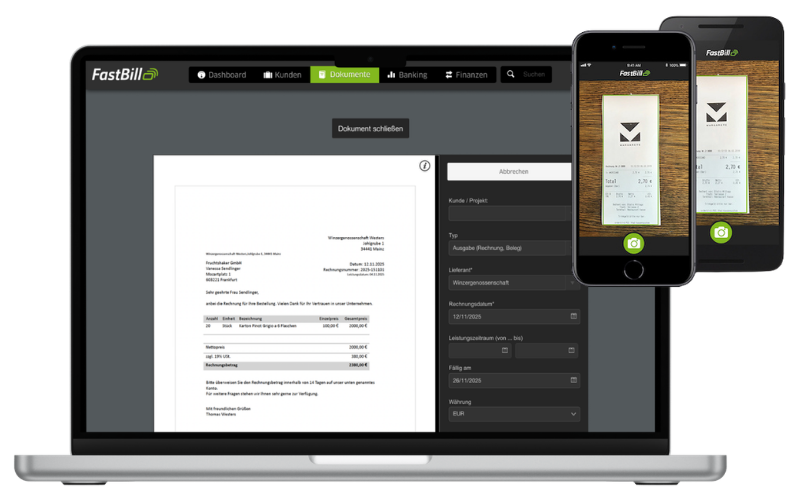 Bildschirmfoto von FastBill — Document capture on desktop and mobile receipt scan app