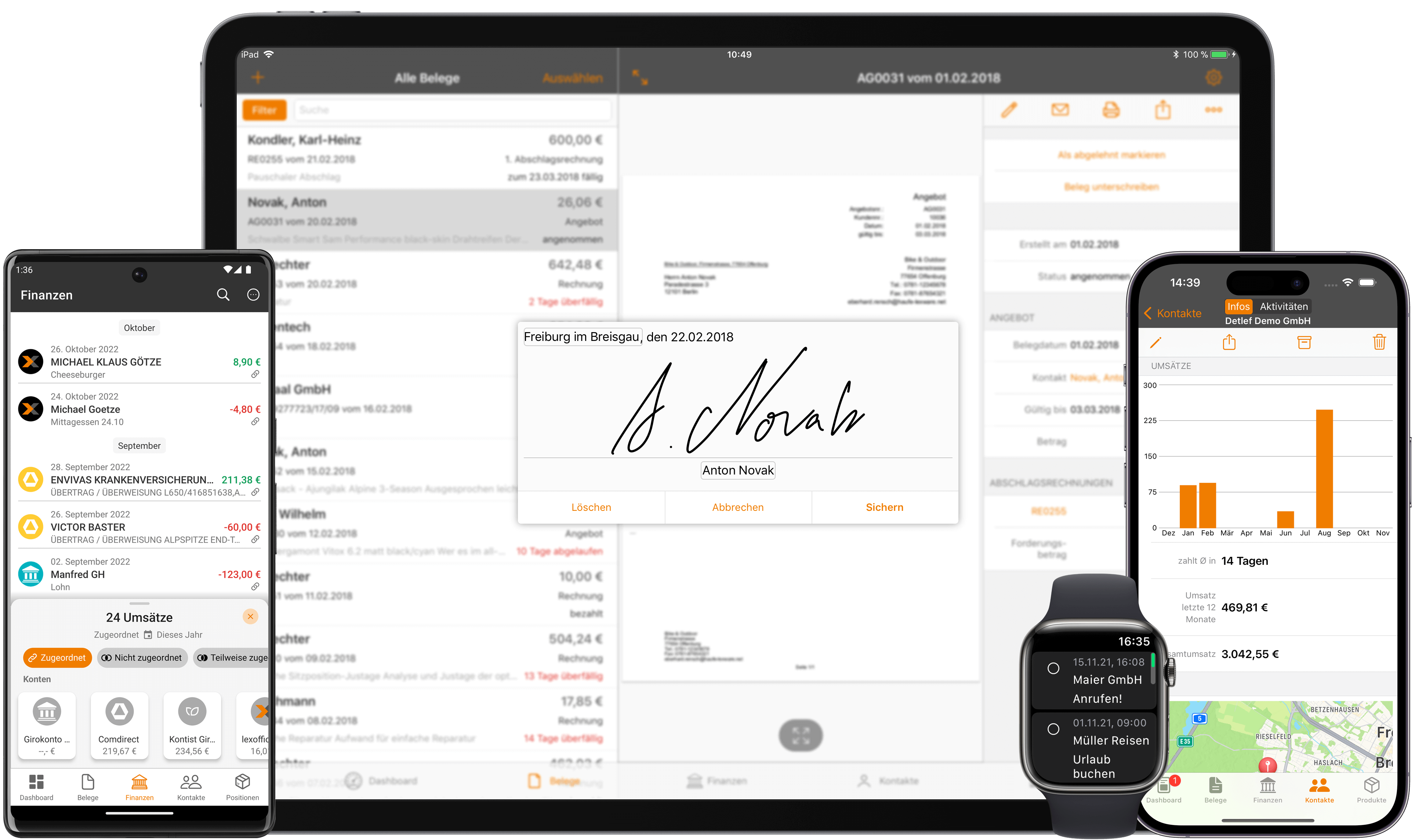 Bildschirmfoto von Lexware Office — Mobile app on smartphone, tablet and smartwatch